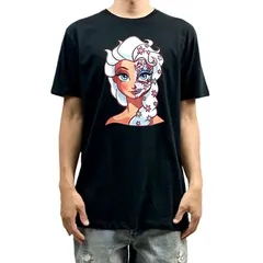 オリジナル Tシャツ アナと雪の女王 エルサ メキシカン シュガー スカル ハーフ メイク Tシャツ S M L XL タイト ジャスト 大きい ビッグ オーバーサイズ メンズ レディース ユニセックス ピンククリーム
