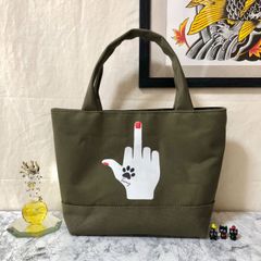 中指ミニトートバッグ カーキ Dカン付き ハンドメイド メンズ レディース ハンドバッグ ストリート