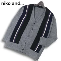 niko and... ニコアンド 秋冬★ ストライプ ルーズ ニット カーディガン Vネック Sz.3 メンズ 灰 グレー
