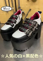 ☆新品未使用・美品☆ Mサイズ 23cm-23.5cm ヨースケ YOSUKE 厚底スニーカー レディース ブラックホワイト ストラップシューズ 厚底パンプス 厚底シューズ 約10cmヒール MY715-446
