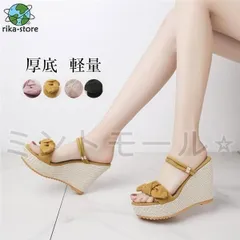 新モデルサンダル ミュール レディース リボン 2way　ウェッジソール 夏 高見え 防水 厚底 ハイヒール おしゃれ 9cm 結婚式 疲れにくい 高