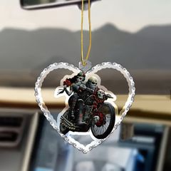 キーホルダー がいこつ カップル オートバイ ドクロ 2D アクリル 8cm バイクに乗るがいこつ カーアクセサリー バックミラー インテリア かわいい t1441