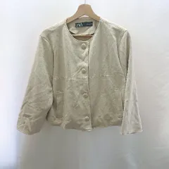 ◇ ⊇ ZARA ザラ 長袖 ノーカラージャケット サイズUSA M ベージュ系 レディース E  【1409100028447】