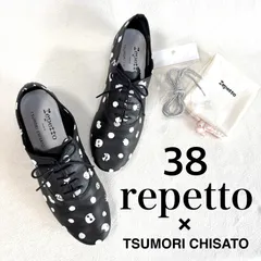 極美品・ツモリチサト・ラメ紐付✨レペット zizi ジジ レザー 38 ブラック レースアップ repetto フランス製 MADE IN FRANCE オックスフォード
