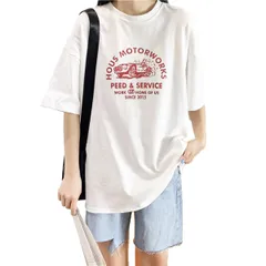 [ウェアビー] デザインプリント Tシャツ 半袖 オーバーサイズ ゆったり カジュアル メンズライク 韓国スタイル きれいめカジュアル 韓国ファッション ゆるめ お洒落 オシャレな服 レディース ビックシルエット 大きいサイズ レトロ ロ [ホワイト] [S]