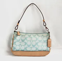 コーチ COACH 6094 デミポーチ アクセサリーポーチシグネチャー キャンバス レザー水色 ライト ブルー茶 ブラウン