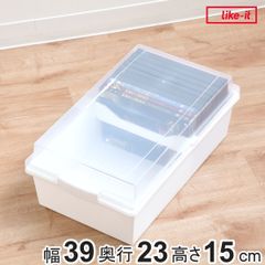 収納ボックス 積み重ねても中身が見える 幅39×奥行23×高さ15cm クリア （ 収納 ボックス ケース プラスチック フタ付き 文庫本 新書判 ブルーレイ ふた 蓋 付き 日本製 ）