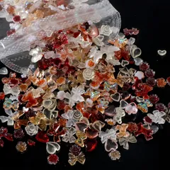 【迅速発送】ネイルパーツ リボン ハート 花 約400個 3D 立体 蝶々 クマ ネイルパーツ ストーン パール 可愛い 大きめ ネイルアート ジュエリーパーツ デコパーツ ハンドメイド ランダム形 (オレンジ)