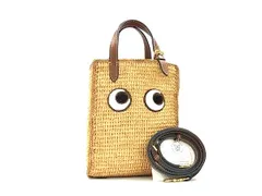 ■新品同様■ ANYA HINDMARCH アニヤハインドマーチ アイズ ラフィア 2WAY ハンドバッグ ショルダー レディース ベージュ系 BR0353のサムネイル