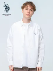 ユーエスポロアッスン シャツ 無地 ストライプ ボタンダウン ユニセックス 春服 夏服 U.S. POLO ASSN.  トップス 長袖 オックス ホワイト
