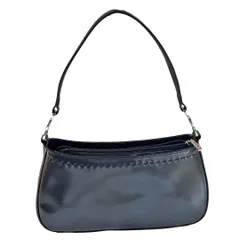 ハンドバッグ ファスナー開閉 レザー ブラック シルバー金具 底鋲 レディス