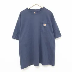 XL/古着 カーハート 半袖 ブランド Tシャツ メンズ 胸ポケット付き 大きいサイズ コットン クルーネック 薄紺 ネイビー 25jun18 中古