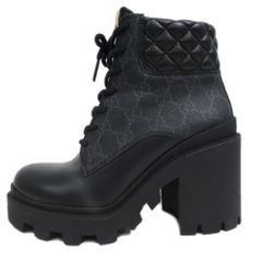 美品 GUCCI GGスプリーム アンクルブーツ レースアップ 黒 37 1/2