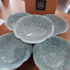 たち吉　紅貫入り　煮物鉢　　5枚セット　　タチキチ　ＴＡＣＨＩＫＩＣＨＩ