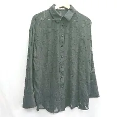 ◇ ⊂ mily bilet オープンスリーブボタン シアー シースルー 長袖 ブラウス サイズM ブラック レディース E  【1502060023399】