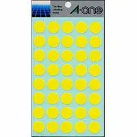 07024イエローマル エーワン カラーラベル 黄 丸型 15mm 14シート