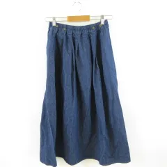 シネマクラブ CINEMACLUB フレアスカート デニム地 ロング 紺 M *A348