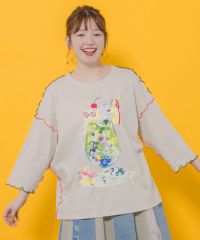ScoLar（スカラー）配色メロウステッチ クリームソーダ柄Tシャツ　オートミール、ブラック、ピンク、ブルー　152674