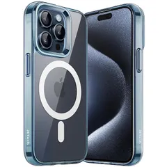 JEDirect iPhone 15 Pro 6.1インチ用 マグネット ケース MagSafe ワイヤレス充電対応 衝撃吸収 バンパーカバー 傷つけ防止 透明バック (ブルー) 0