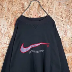 90s 銀タグ ナイキNIKE スウェット刺繍 ビック ロゴ黒ブラック起毛