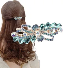 Herbeluemily(ハベルミリィ) バレッタ ビジュー ストーン 金具 髪留め ヘアクリップ おしゃれ 大人 上品 ブーケ(ブルー)