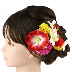 髪飾り 成人式 つまみ細工 振袖 前撮り 袴 2点セット 花 赤 黄色 紫 白 ゴールド ちりめん ビーズ 大きい 小さい 造花 京都 西 No.12-0504