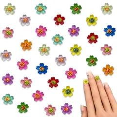 ネイルパーツ 花 カラフル ミックス 10ｍｍ クリア ラメ 100個 3D 立体 平型 フラワー 樹脂 貼り付け レジン デコパーツ アクセサリー ハンドメイド 手芸 パーツ BD4099