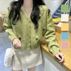 スカラップカーディガン 秋 冬 春 韓国ファッション 10代 20代 30代 レディース 可愛い おしゃれ デート服 長袖 シンプル ショート 花柄のサムネイル