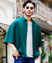 新品 未使用 UVカット梨地BIGサイズシャツ 217057 ターコイズ