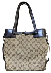 GUCCI グッチ GGキャンバス ベルト トートバッグ ハンドバッグ レザー 茶 GG柄 ロゴ型押し ベージュ ブラウン 茶 キャンバス レザー ロゴ 縦型 ショルダーバッグ ハンドバッグ 鞄 【中古】 N25J(T)44
