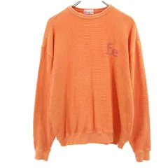 サンタフェ 日本製 長袖 Tシャツ 50 オレンジ santa fe ロンT ワッフル地 メンズ 古着 【240320】
