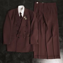 【JAPANESE VINTAGE】5点セット セレモニー ダブルスーツ セットアップ 上下 希少カラー ボルドー レッド系 XLサイズ 成人式 卒業式 結婚式（ユーロピンズ＆シャツ＆ネクタイ おまけ）No.33