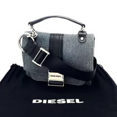 【中古】良品 DIESEL ディーゼル ロゴ プレート 2way デニム × レザー ショルダー ハンド バッグ dD07101M