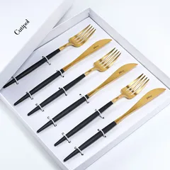 新品 クチポール GOA ゴア ゴールド×ブラック 6点セット 6本セット ディナー ナイフ フォーク 洋食器