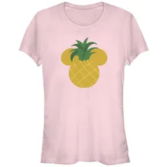 【送料無料】 ディズニー レディース Tシャツ トップス Disney's Mickey Mouse Pineapple Head Juniors' Graphic Tee Light Pink