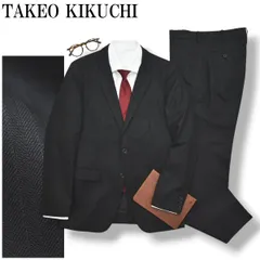 【美品】 タケオキクチ TAKEO KIKUCHI シャドーストライプ柄 シングル 2B スーツ セットアップ 上下 テーラードジャケット スラックスパンツ 春夏 ビジネス 3 ブラック メンズ