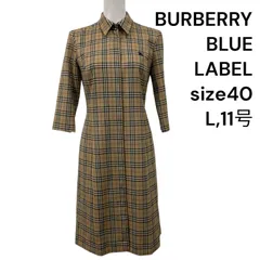 ◆バーバリー ブルーレーベル BURBERRY シャツワンピース 七分袖 膝丈 毛混 40、L、11号 レディース S5U132