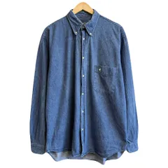 GOOSE & GANDER デニムシャツ ボタンダウンシャツ ポケット付き 長袖シャツ ワンポイントロゴ 刺繍 青 ブルー インディゴ サイズ52 No.J465