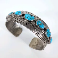 INDIAN JEWELRY/ｲﾝﾃﾞｨｱﾝｼﾞｭｴﾘｰ/7連ﾀｰｺｲｽﾞ/H刻印作家/STARLING SILVER BANGLE/ﾊﾞﾝｸﾞﾙ/Navajo/ﾅﾊﾞﾎ