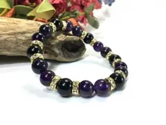 アメジスト×オニキス パワーストーン ブレスレット 天然石  10mm（ゴールド）メンズ・レディース 男性・女性 数珠ブレス 開運 [17]