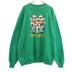 Hanes ヘインズ 90s オールド 長袖 スウェット トレーナー XL グリーン ACTIVEWEAR 裏起毛 牛 サンタ メンズ 古着