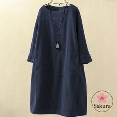 ワンピース レディース 長袖 未使用 チュニック Aライン 着痩せ 体型カバー 長袖 ひざ丈 コーデュロイ 春 秋 通勤 OL 30代 40代 きれいめ