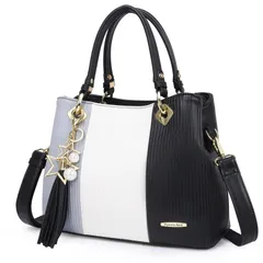 ブラック [Pomelo Best] ハンドバッグ レディース ショルダーバッグ 手提げバッグ チャームバッグ PUレザー トートバッグ 大容量 2way 切り替え色バッグ 軽量 防水 プレゼント 通勤 通学 旅行