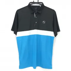 【超美品】プーマ 半袖ポロシャツ 黒×ブルー×白 バイカラー シリコンロゴ メンズ M ゴルフウェア 2023年モデル PUMA