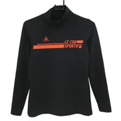 【超美品】ルコック 長袖ハイネックシャツ 黒×オレンジ 胸元ロゴプリント レディース M ゴルフウェア le coq sportif