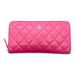 □577 CHANEL シャネル マトラッセ パテント ラウンド 長財布 ピンク 
