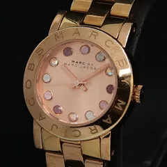稼働 良品 マークバイマークジェイコブス MBM3219 QZ オレンジ文字盤 ラウンド 石付 12P レディース腕時計 OSW 2000000 NSK