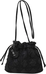 HARGIO(ハルジオ) キルティングバッグ ショルダー ポップコーンバッグ ショルダーバッグ 小さめ レディース 巾着バッグ モコモコ ポコポコ ヌビバッグ(ブラック,  Free Size)