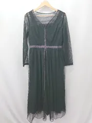 ◇ ⊂ 美品 アーヴェヴェ 高級感 長袖 ロング丈 ドレスワンピース サイズM ブラック系 レディース E  【1507250009061】