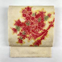 たんす屋 リユース帯 名古屋帯 薄黄 カジュアル 染め 絞り 花葉